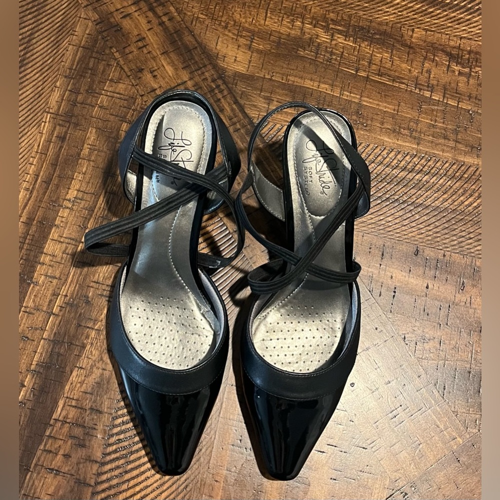 Life Stride Black Patent Strappy Kitten Heels
